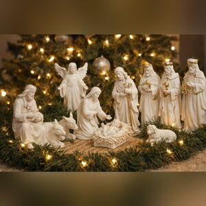 Porcelain 10-Piece Nativity Set with Gold Accents – Complete in Original Box